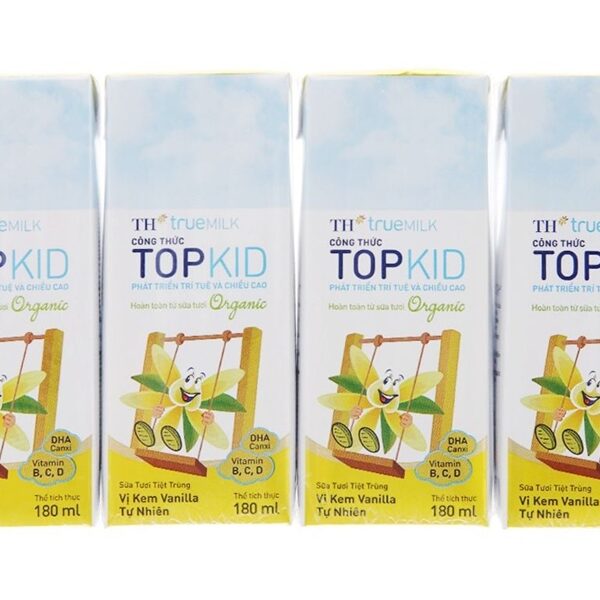 Sữa Tươi Tiệt Trùng Vị Kem Vanilla Topkid (180mlx4) - Lốc